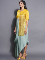 GOLDEN SAGE ASYMMETRIC PANNELED COWL DRESS
