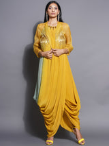GOLDEN SAGE SHRUG WITH DHOTI DRAPE GOWN
