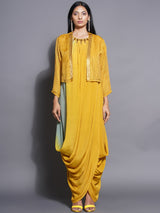 GOLDEN SAGE SHRUG WITH DHOTI DRAPE GOWN