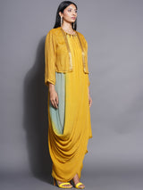 GOLDEN SAGE SHRUG WITH DHOTI DRAPE GOWN