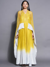 CITRINE CHARM Y NECK FLUID GOWN WITH CAPE