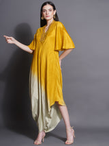 GOLDEN DUSK ASYMMETRIC DRAPE DRESS