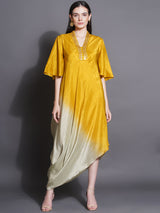 GOLDEN DUSK ASYMMETRIC DRAPE DRESS
