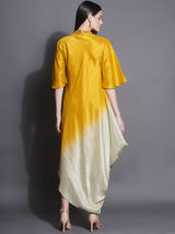 GOLDEN DUSK ASYMMETRIC DRAPE DRESS