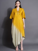 GOLDEN DUSK ASYMMETRIC DRAPE DRESS