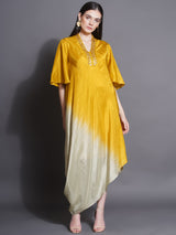 GOLDEN DUSK ASYMMETRIC DRAPE DRESS