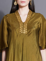 MEHNDI MIST ASYMMETRIC DRAPE DRESS