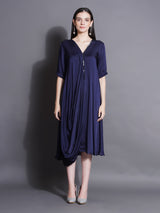 NAVY NOIR COWL DRAPE DRESS