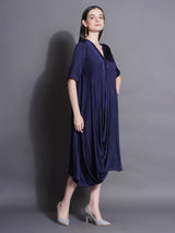 NAVY NOIR COWL DRAPE DRESS