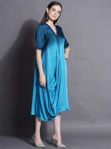 TEAL TIDE COWL DRAPE DRESS