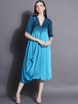 TEAL TIDE COWL DRAPE DRESS