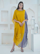 GOLDEN GREY ONE SIDE COWL KAFTAN