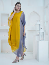 GOLDEN GREY ONE SIDE COWL KAFTAN