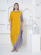 GOLDEN GREY ONE SIDE COWL KAFTAN