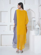 GOLDEN GREY ONE SIDE COWL KAFTAN