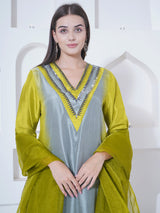 LIME DRIFT CHEVRON EMBROIDER STRAIGHT KURTA SET