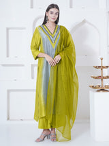 LIME DRIFT CHEVRON EMBROIDER STRAIGHT KURTA SET