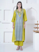 LIME DRIFT CHEVRON EMBROIDER STRAIGHT KURTA SET