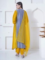 GOLDEN GREY CHEVRON EMBROIDER STRAIGHT KURTA SET