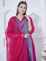 DUSKY ROSE CHEVRON EMBROIDER STRAIGHT KURTA SET