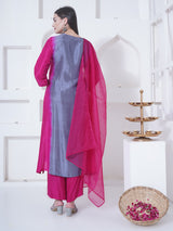 DUSKY ROSE CHEVRON EMBROIDER STRAIGHT KURTA SET