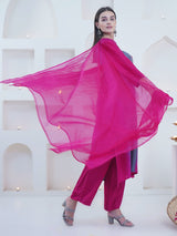 DUSKY ROSE CHEVRON EMBROIDER STRAIGHT KURTA SET