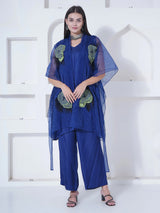 NAVY FETHER EDGE KAFTAN OVERLAY WITH CO-ORD SET