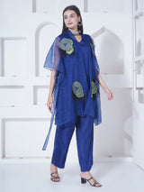 NAVY FETHER EDGE KAFTAN OVERLAY WITH CO-ORD SET