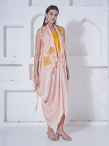 PEACH PATAKA DHOTI DRAPE WITH WATERFALL SHRUG