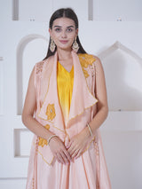 PEACH PATAKA DHOTI DRAPE WITH WATERFALL SHRUG