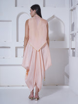 PEACH PATAKA DHOTI DRAPE WITH WATERFALL SHRUG