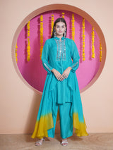 FIROZI FLAME TROPICAL MIRROR PEPLUM FLARE CAPE SET