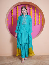 FIROZI FLAME TROPICAL MIRROR PEPLUM FLARE CAPE SET