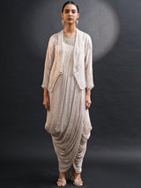 METALLIC GRECIAN DRAPED GOWN WITH SHRUG