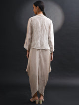 METALLIC GRECIAN DRAPED GOWN WITH SHRUG