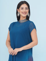 TEAL TITANIUM JEWEL NECLINE HANDKERCHIEF DRESS