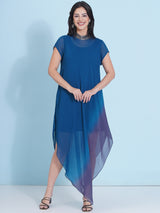 TEAL TITANIUM JEWEL NECLINE HANDKERCHIEF DRESS