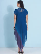 TEAL TITANIUM JEWEL NECLINE HANDKERCHIEF DRESS