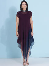 MIDNIGHT MERLOT JEWEL NECLINE HANDKERCHIEF DRESS