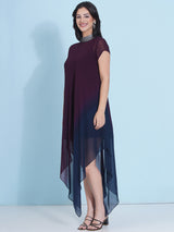 MIDNIGHT MERLOT JEWEL NECLINE HANDKERCHIEF DRESS