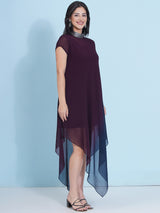 MIDNIGHT MERLOT JEWEL NECLINE HANDKERCHIEF DRESS