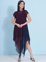MIDNIGHT MERLOT JEWEL NECLINE HANDKERCHIEF DRESS