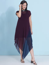 MIDNIGHT MERLOT JEWEL NECLINE HANDKERCHIEF DRESS
