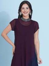 MIDNIGHT MERLOT JEWEL NECLINE HANDKERCHIEF DRESS