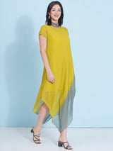LIME DRIFT JEWEL NECLINE HANDKERCHIEF DRESS