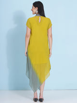 LIME DRIFT JEWEL NECLINE HANDKERCHIEF DRESS