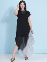 BLACK BRILLIANCE JEWEL NECLINE HANDKERCHIEF DRESS