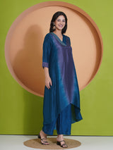 TEAL TITANIUM PEACOCK CUT KURTA SET