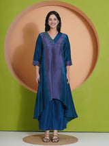 TEAL TITANIUM PEACOCK CUT KURTA SET