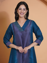 TEAL TITANIUM PEACOCK CUT KURTA SET